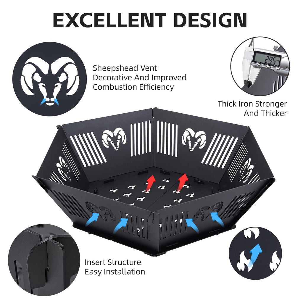 Portable Plug Fire Pit, 38.6" Collapsible Fire Pit, Black