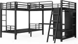 L-Shaped Triple Bunk Bed with Desk, Wardrobe, Twin XL Over Twin XL Bunk Beds with Storage