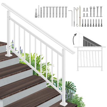 5-Step White Metal Handrail for Outdoor Steps