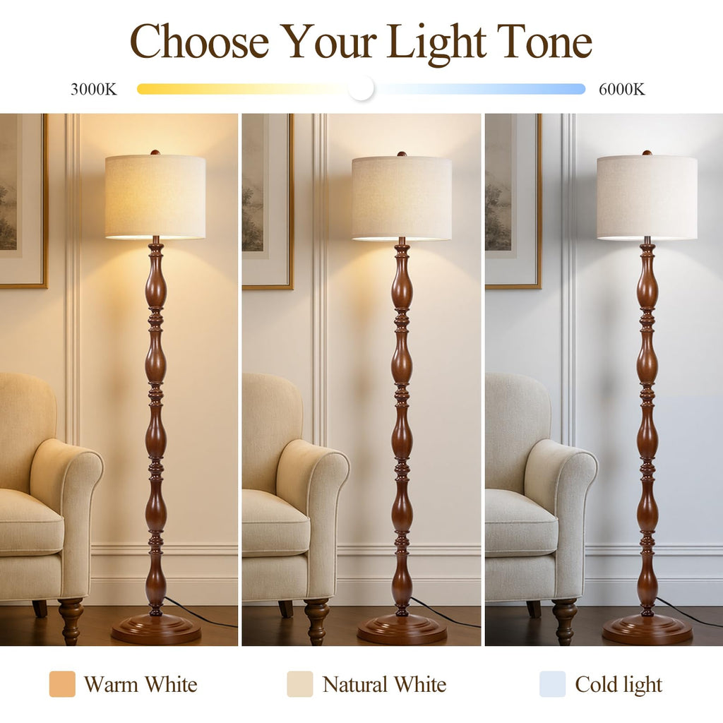 Vintage Wood Floor Lamp with Remote and Dimmable