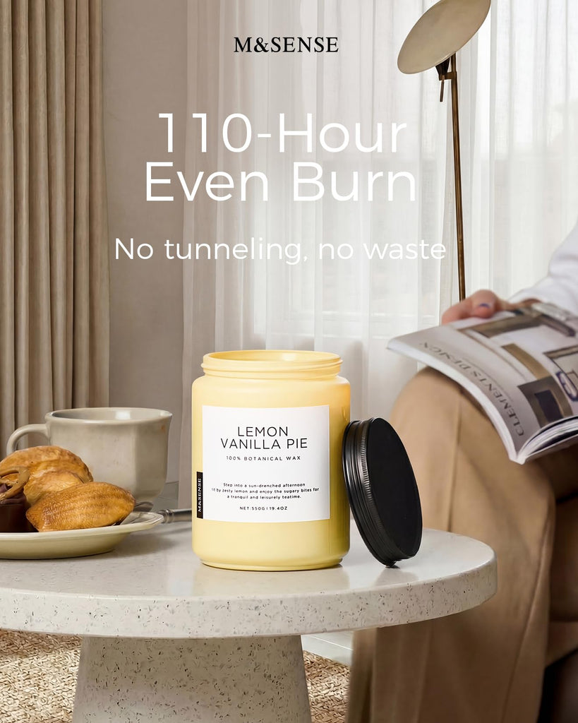 Lemon Vanilla Home Scented Candles, 19.4oz Natural Soy Wax, 110H