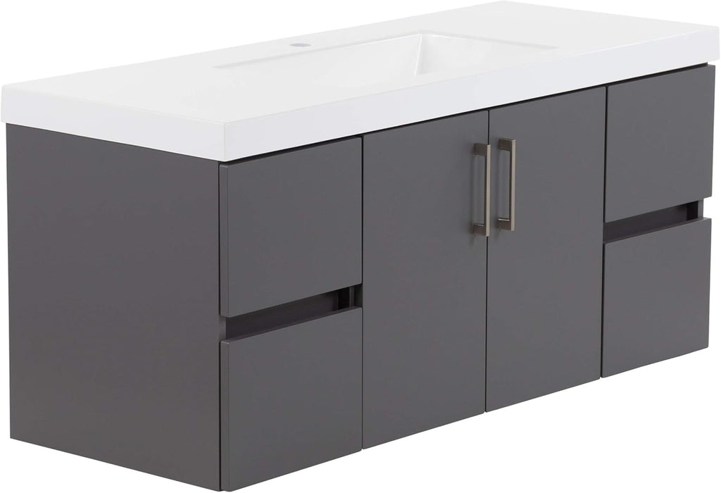 Spring Mill Cabinets Innes 48 Inch Floating Bathroom Vanity with White Single Sink Top, 2-Door Cabinet