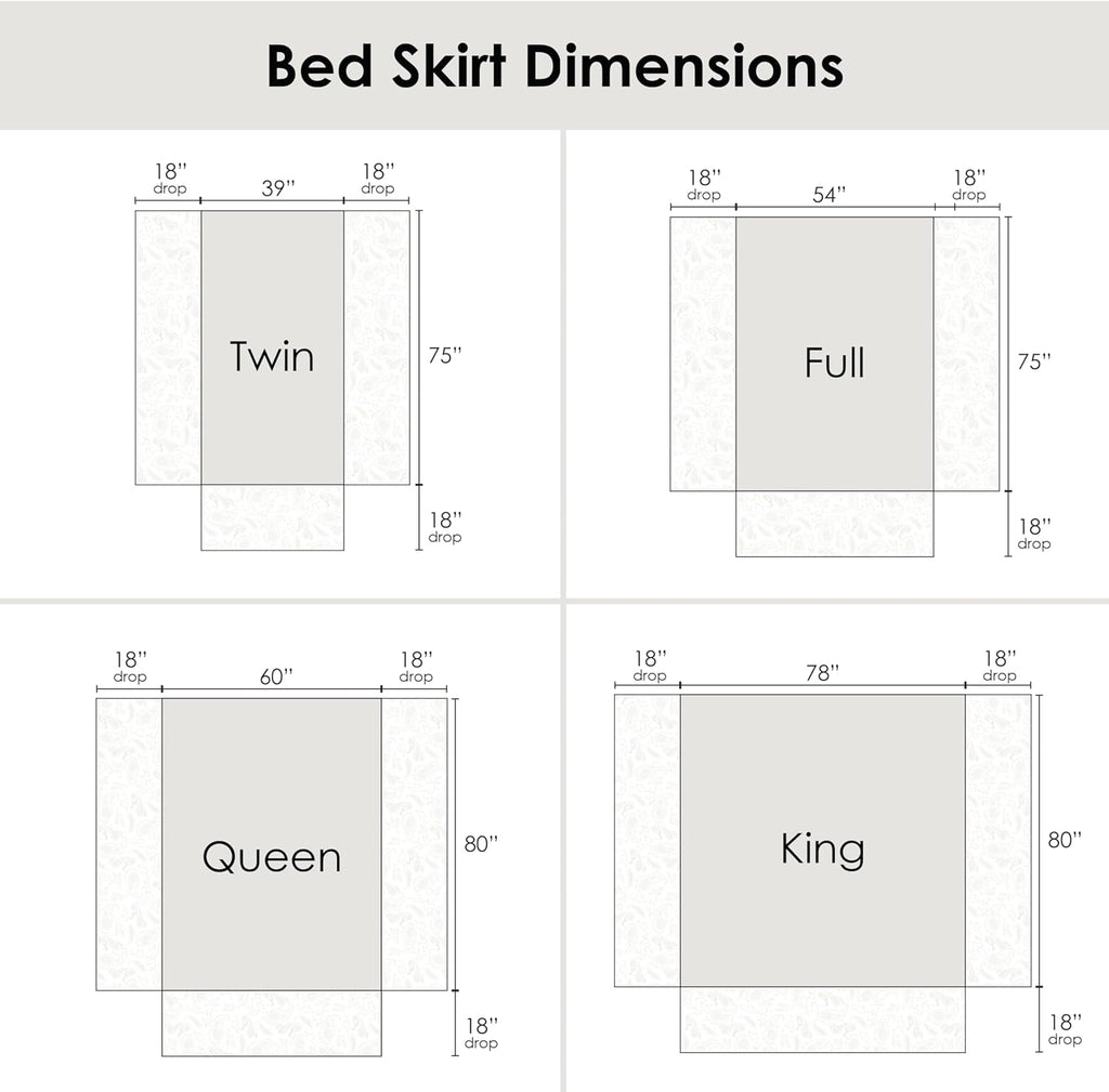 Home Paisley Quilted 100% Cotton Bed Skirt, White, Twin