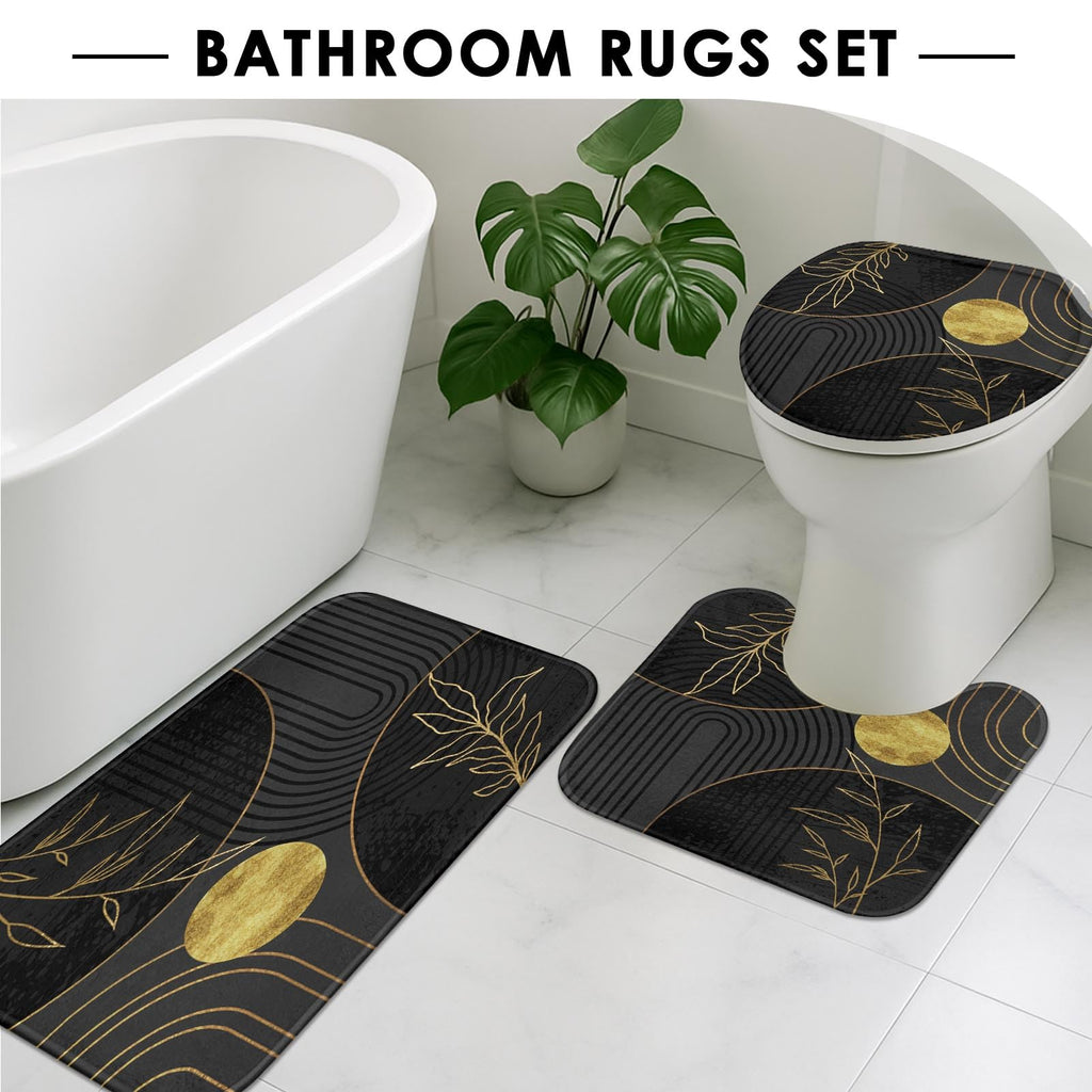 Bathroom Sets with Shower Curtain and Rugs, Set of 4 Mid Boho