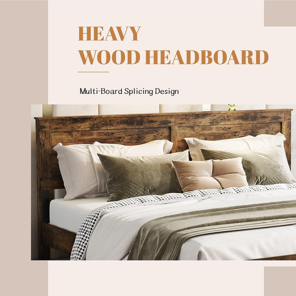 Rustic Vintage King Bed Frame with Headboard,Wooden Platform Bed Frame King with Wood Slats,Easy Assembly,Dark Brown