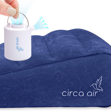 Inflatable Wedge Pillow (Blue 27') and Mini Pump Bundle - Travel Wedge Pillow for Sleeping, GERD, Snoring, or Acid