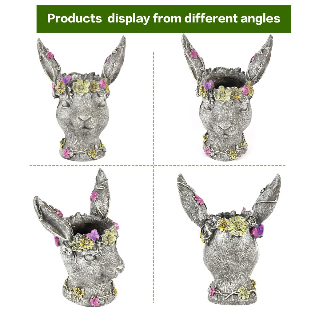 Bobby Rabbit Head Planter - Resin & 14.6 Inches Tall Garden Pot