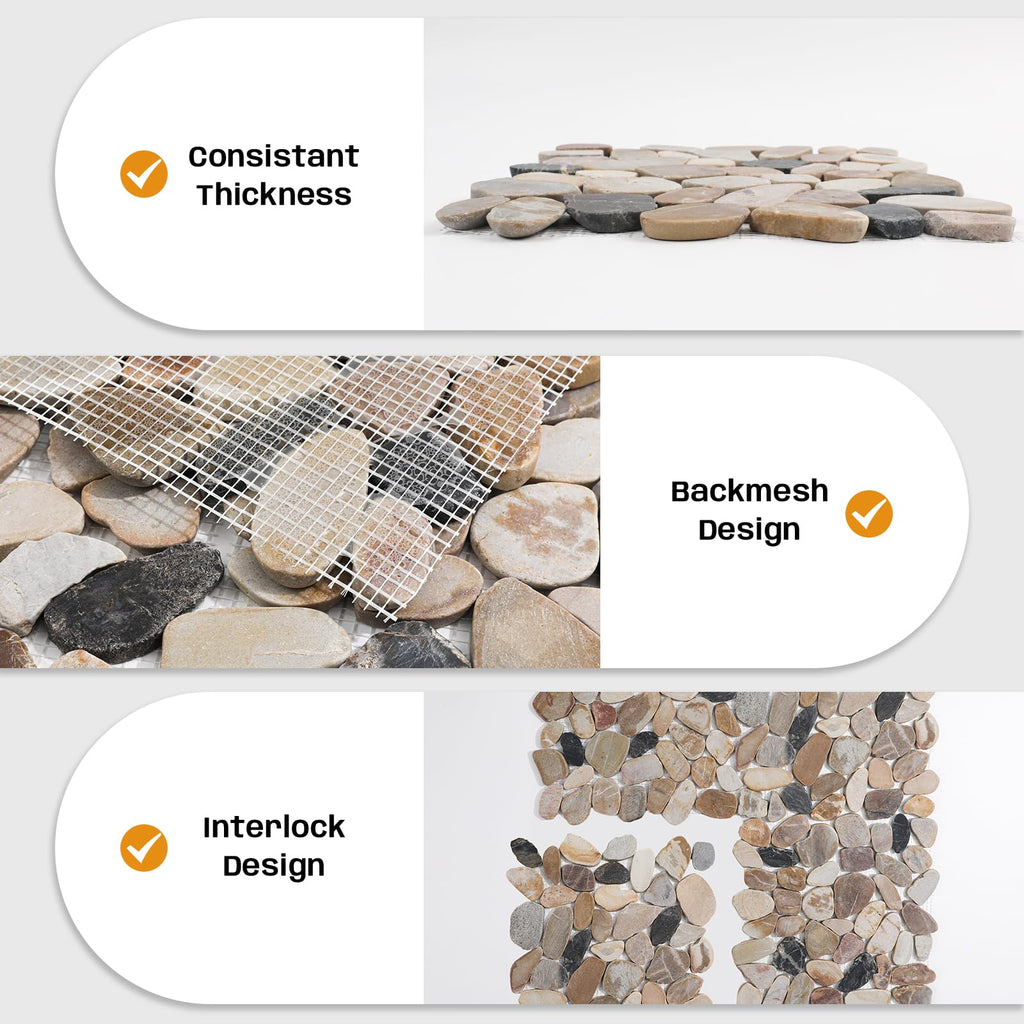 Pebble Tile for Shower Floor, Brown Sliced Pebble Mosaic Tile, 5 Pcs