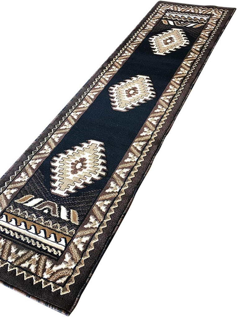 Southwest Native American Runner Area Rug Black & Brown Design D143 (2 feet X 7 feet)