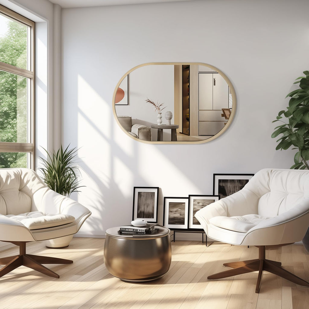 Oval Wall Mirror with Metal Frame 20"x28" Small Circular Mirror Vanity Mirrors for Wall Wood Frame Make up Mirrors