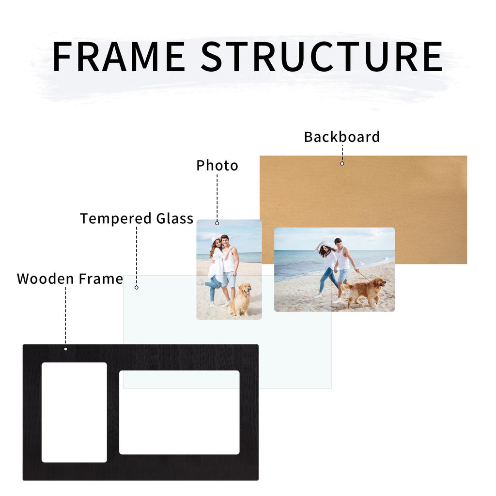 4x6 and 5x7 Collage Picture Frame - 2 Opening Picture Frames Rustic Black Wood Frame with Real Glass, Display 4 by 6