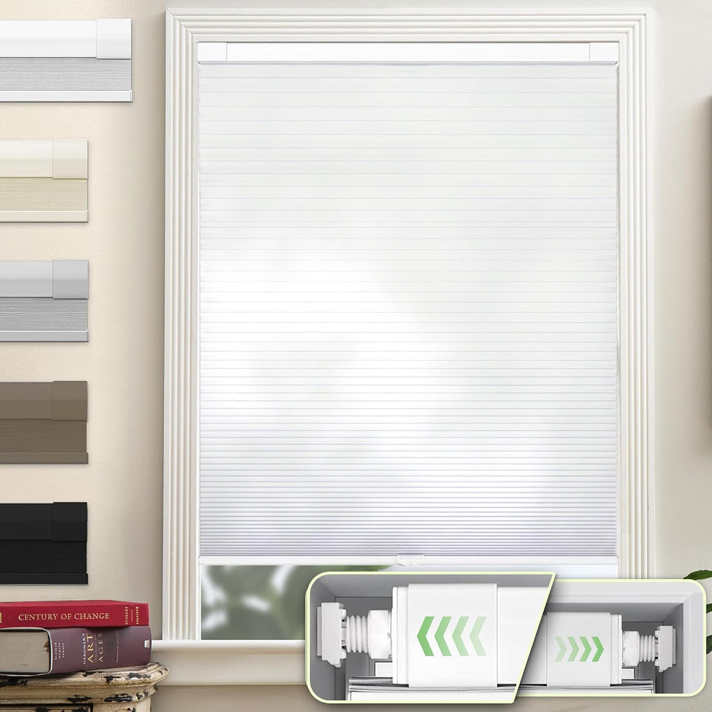 Dual Tensioner 1.5" No Drill Cellular Shades for Indoor Windows, Cordless Privacy No Drill Cellular Shades for Indoor