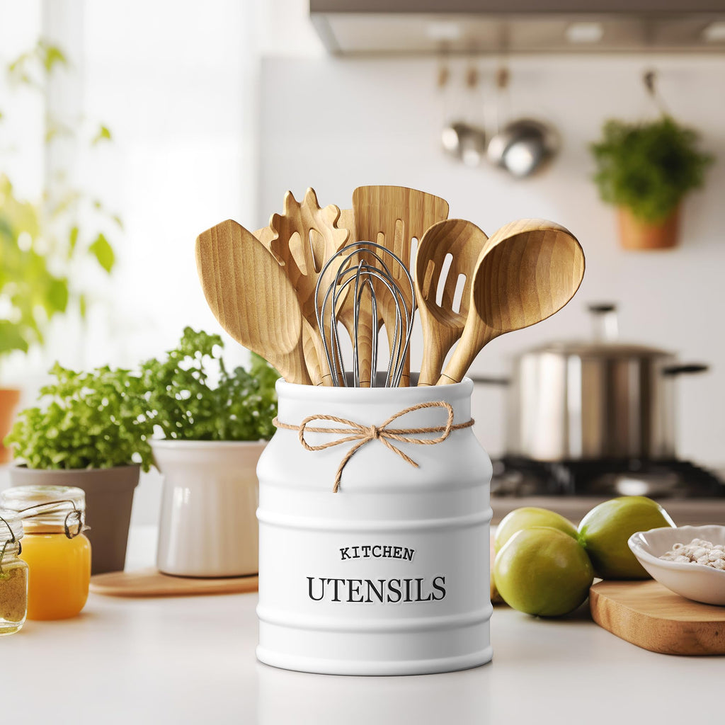 Ceramic Kitchen Utensil Holder Countertop 6.75′′ (White)