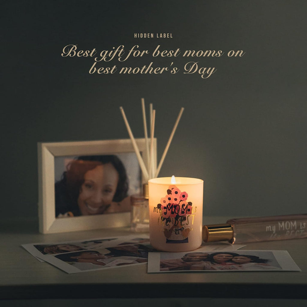 Soy Candle Set: Geranium & Rose 'Best Mom' Gift with Reed Diffuser & Room Spray - Set of 3
