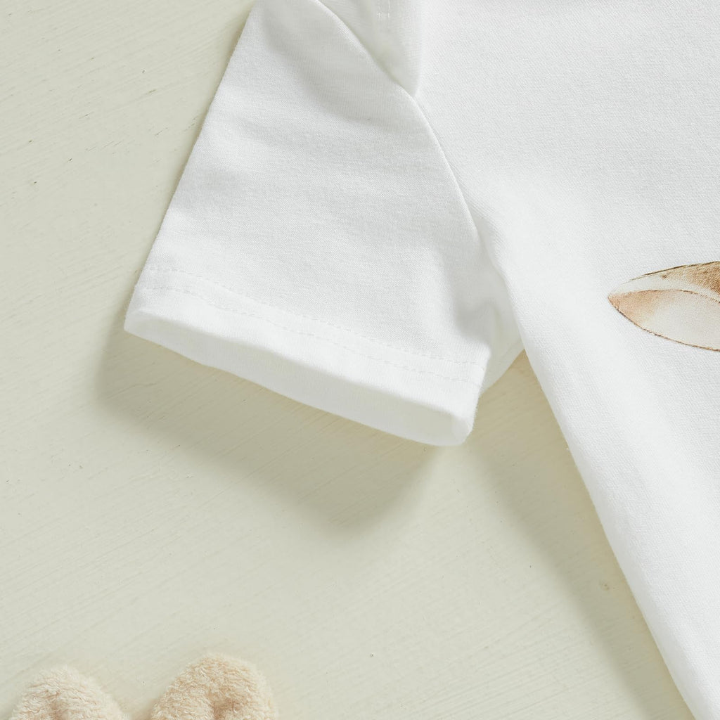 Newborn Baby Boy Girl Easter Day Clothes Set Short Sleeve Rabbit Romper Long Pants Hat My First Easter Outfits