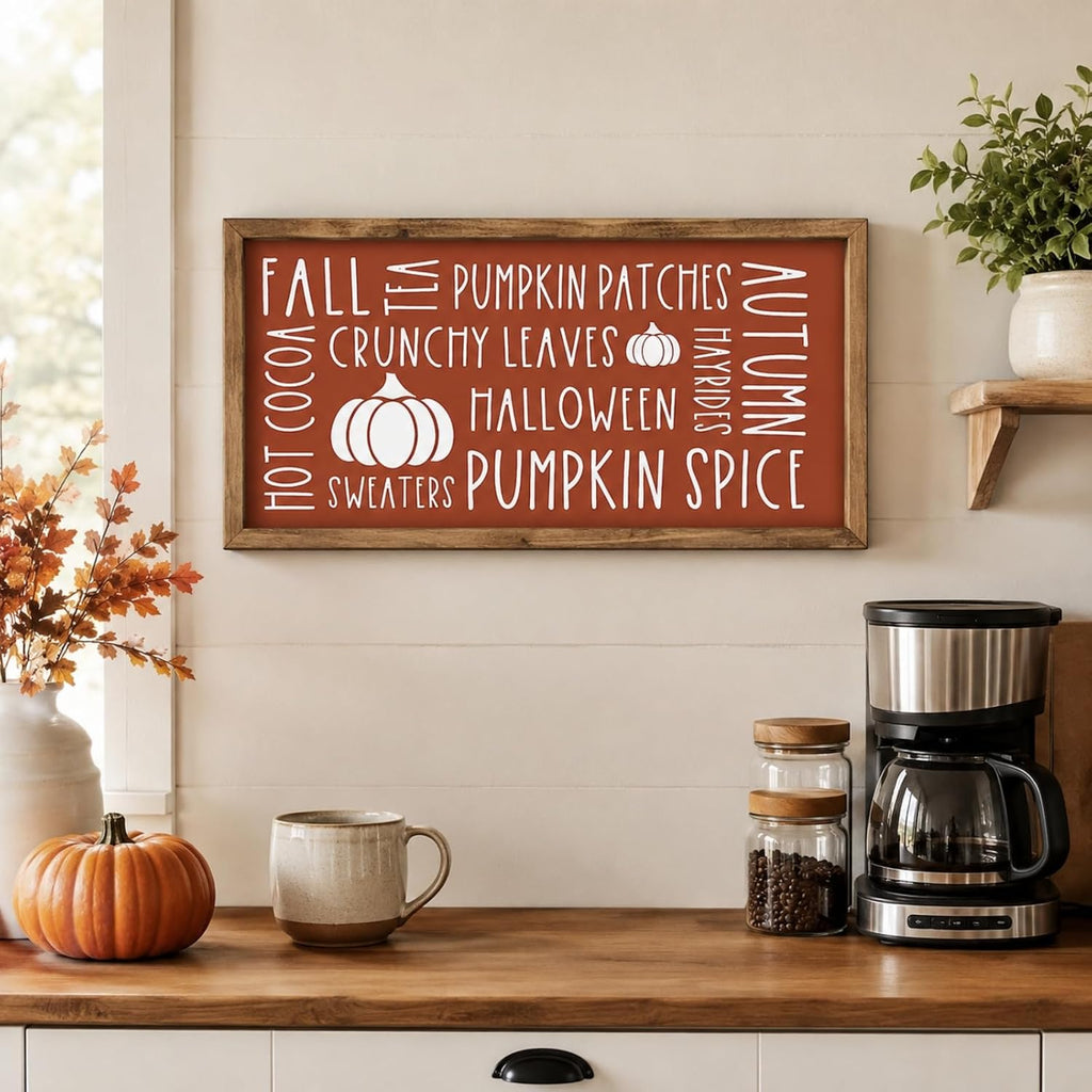 Fall Wall Art Framed, Pumpkins Sign Autumn Home Decor