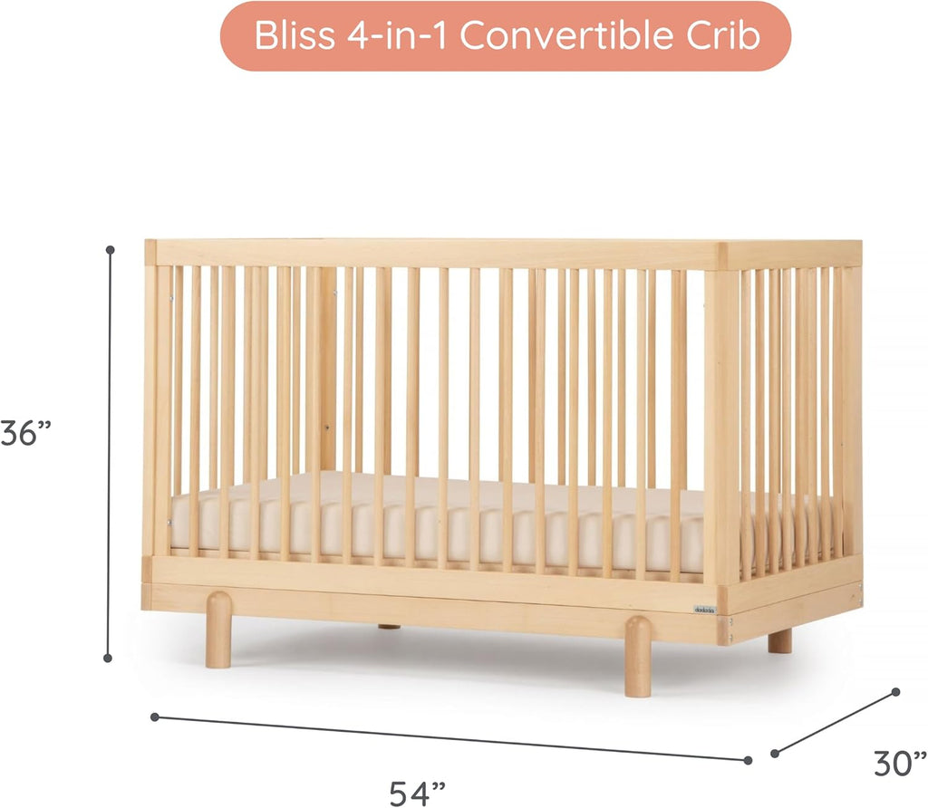 Baby Bliss 4-in-1 Convertible Wood Crib Bed, Made in Italy, Natural | Crib to Toddler & Day Bed, GREENGUARD Gold