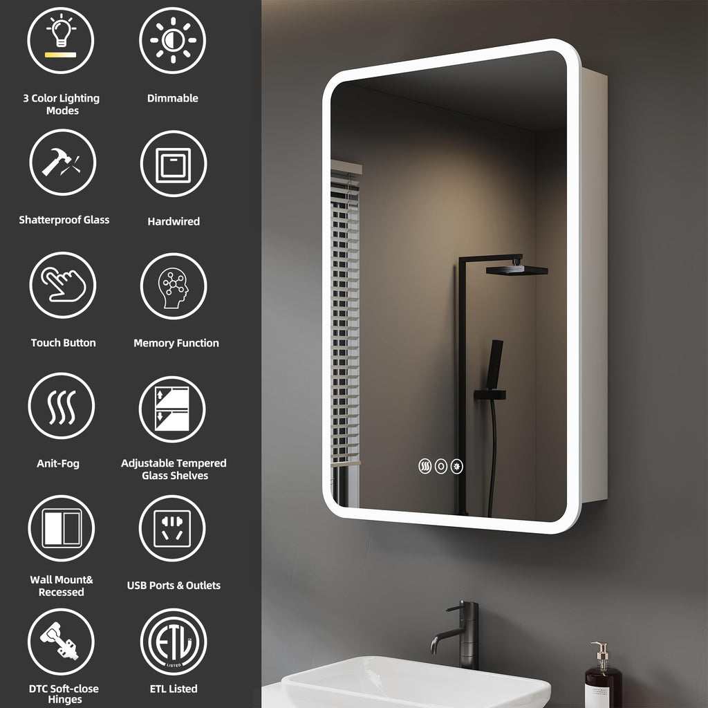 20 x 28 Inch Medicine Cabinet with Mirror and LED Light