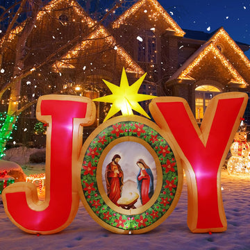 7.84FT Christmas Inflatables Joy Nativity Scene Outdoor LEDs Decor