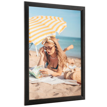 24x36 Wood Frame Black, Rustic Natural Wooden 36x24in Poster Picture Frame, Distressed 24 x 36inch Woodgrain Gallery