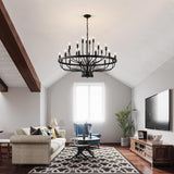 Black Chandelier 24 Light, Modern Farmhouse Chandelier for Dining Room, Round Industrial Candle Chandeliers Light, Wagon Wheel Chandelier 39in 3-Tier for Hallway, Living Room, Foyer, Island Lights A109-B0C3L4C68W