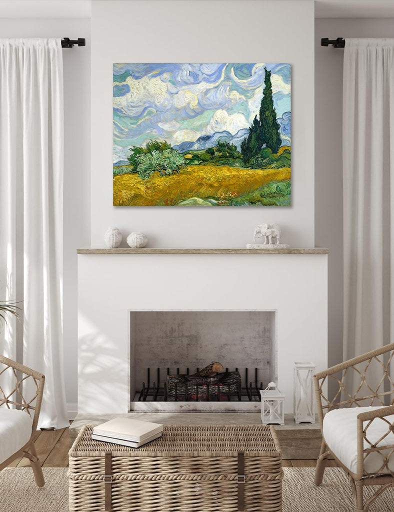 Wheat Field with Cypresses Van Gogh Canvas Wall Art, 30x24 in