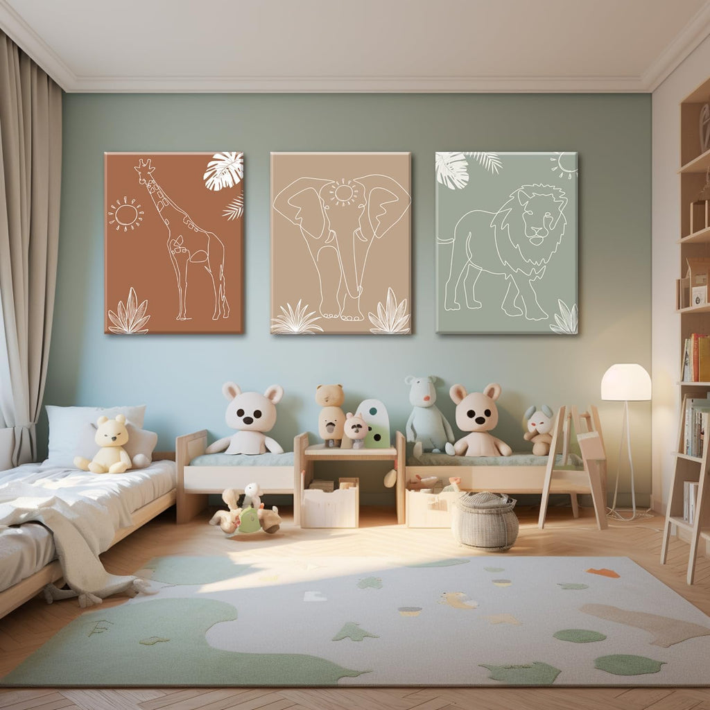 Nursery Wall Art Safari Animal Canvas Prints Boy Baby Room Decor