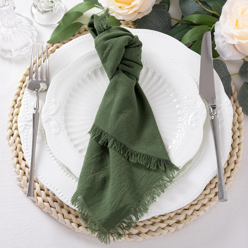 Olive Green Summer Fall Linen Reusable Cloth Napkins Set of 12