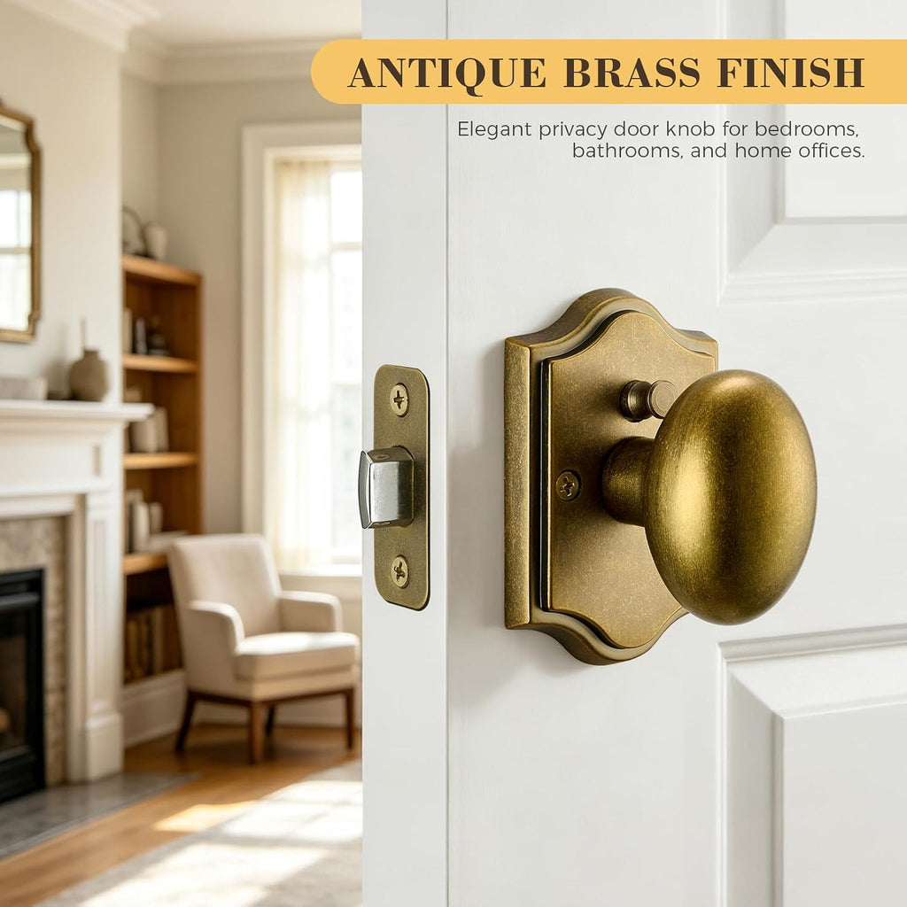 Antique Brass Oval Privacy Door Knob