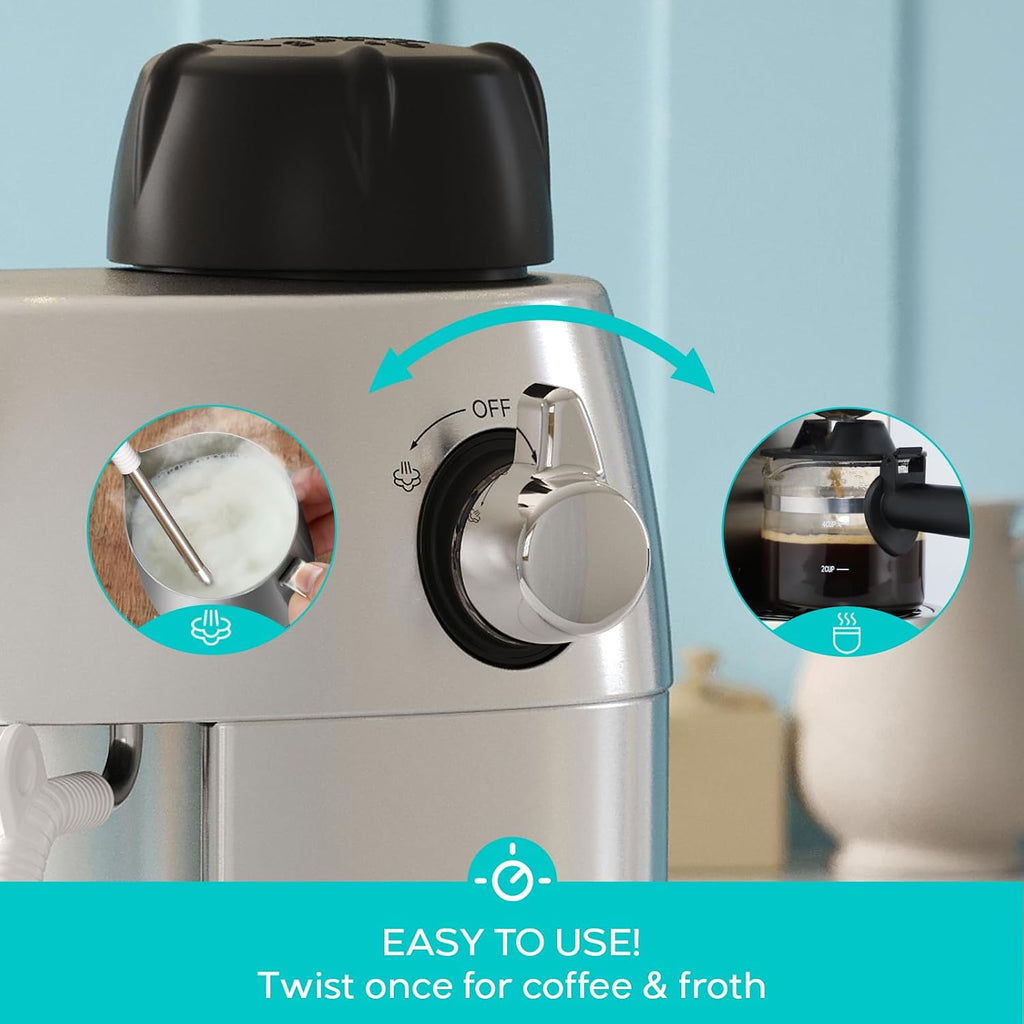 3.5 Bar 4 Cup Espresso Cappuccino Machine with Milk Frother | Stainless Steel, Milk Frother, Dual Safety Switches