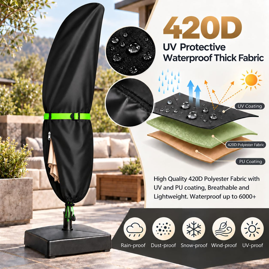 Cantilever Patio with Push Rod - Waterproof Patio Parasol Covers with Zipper for 9ft to 13ft Offset Outdoor Umbrellas