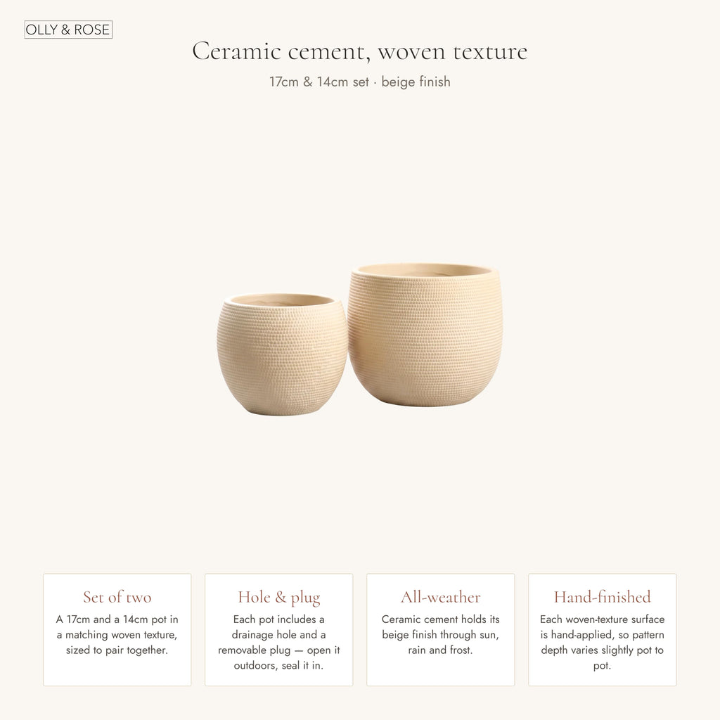 Barcelona Barcelona Ceramic Cement Plant Pot Set 2 - Beige Flower Pots - Indoor & Outdoor Planters
