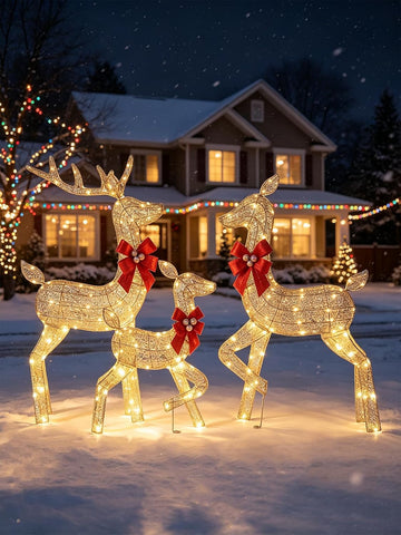 3 Piece 4FT 2D Lighted Christmas Deer with 175 LED Lights