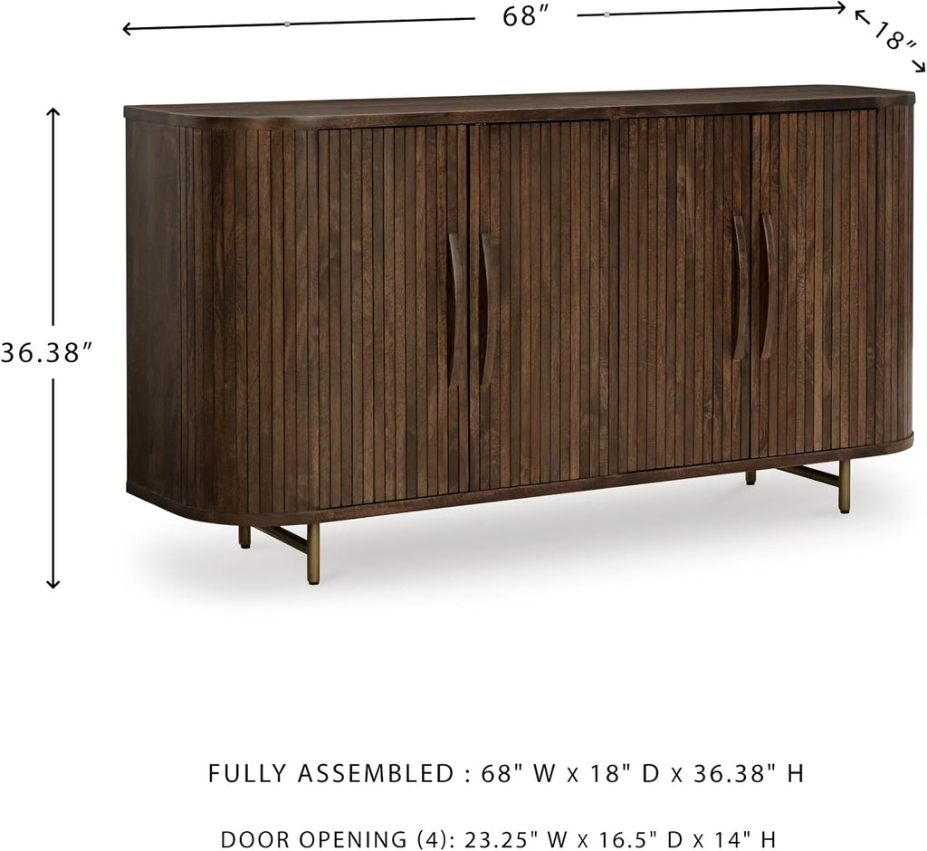 Amickly Contemporary 4-Door Accent Cabinet with 2 Shelves, Cord Management and Fluted Design, Dark Brown