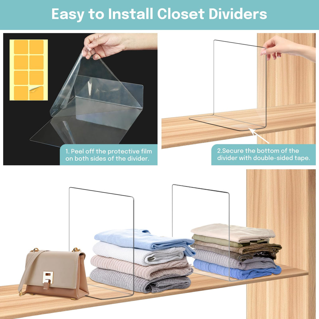 Shelf Dividers for Closet Organization: 12 Pack Durable Clear Acrylic Divider Organizer for Shelves - Vertical