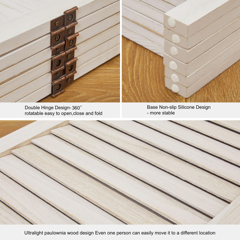 White Room Divider, Temporary wall with Double Hinges, 5.6 Ft Tall Folding Louver Wood Screen Bedroom Hotel