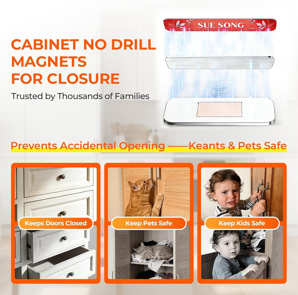 12 Pack Magnetic Cabinet Door Catch, No Drill, Silver, Whole-Home Set | Embedded magnet; stainless steel body; 48