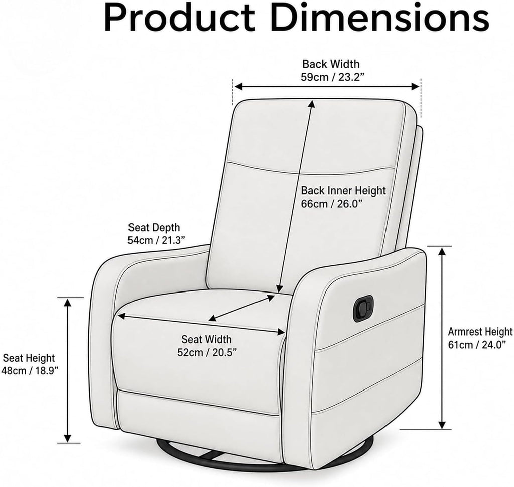 360° Swivel Glider Rocker Recliner Chair, Manual Reclining Fabric Lounge Chair with Side Pull Handle, Upholstered