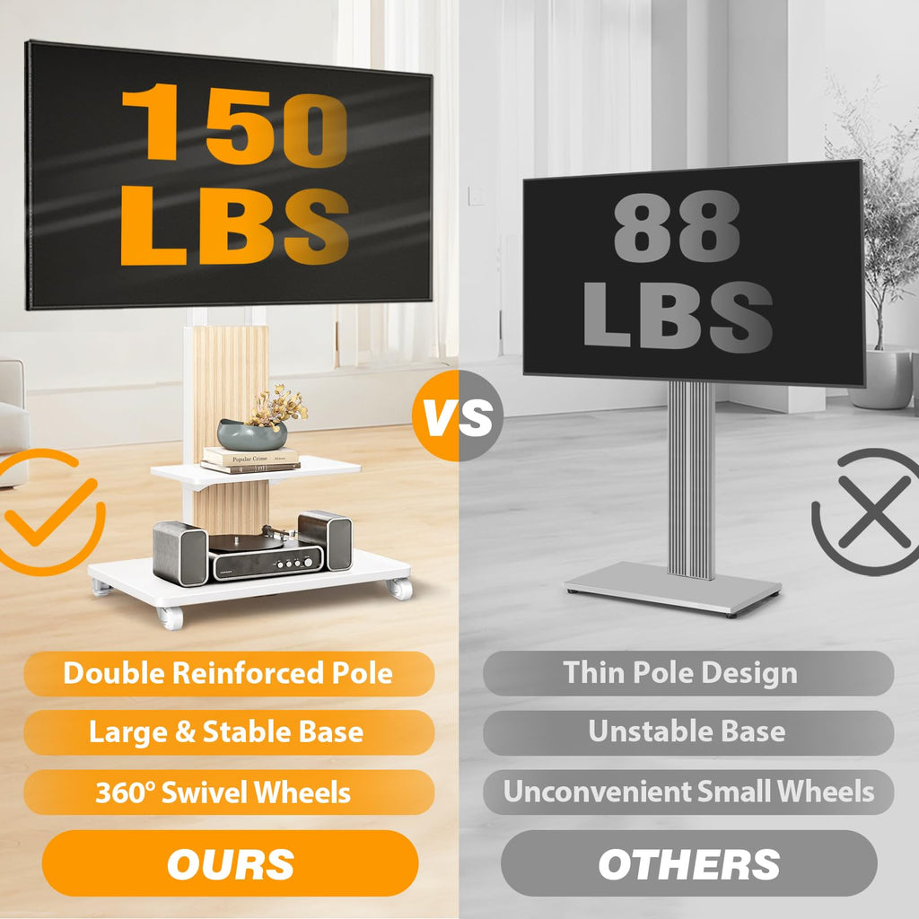 Heavy Duty Rolling TV Stand for 55-100 inch Large TVs