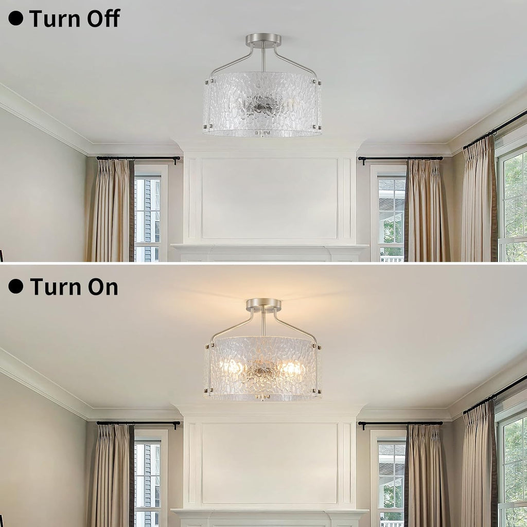 Semi Flush Mount Ceiling Light Fixture Glass Drum Chandelier Entryway Light Fixture 16''Brushed Nickel Flush Mount