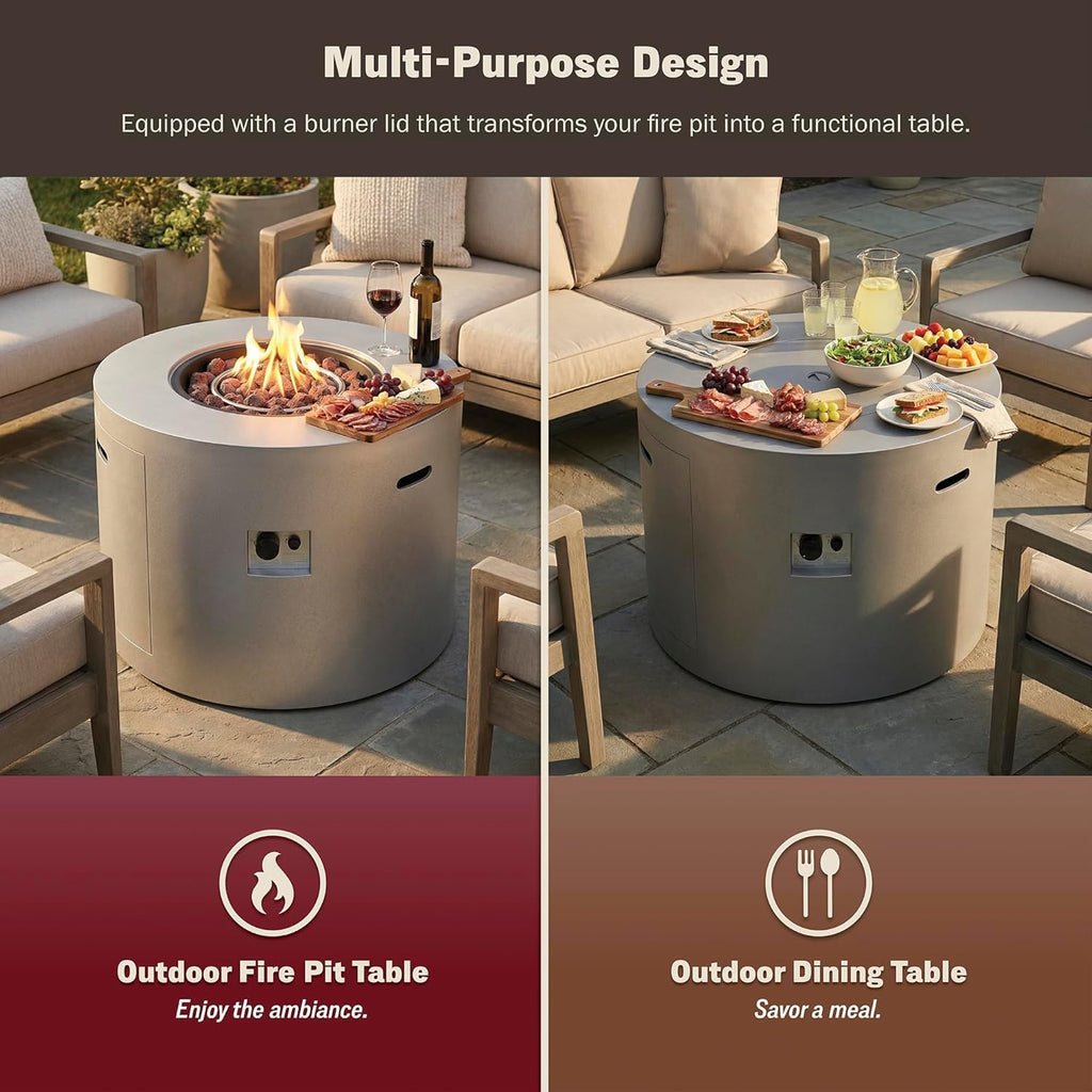 32 Inch Round Propane Fire Pit Table - 50,000 BTU Outdoor Gas Fire Table