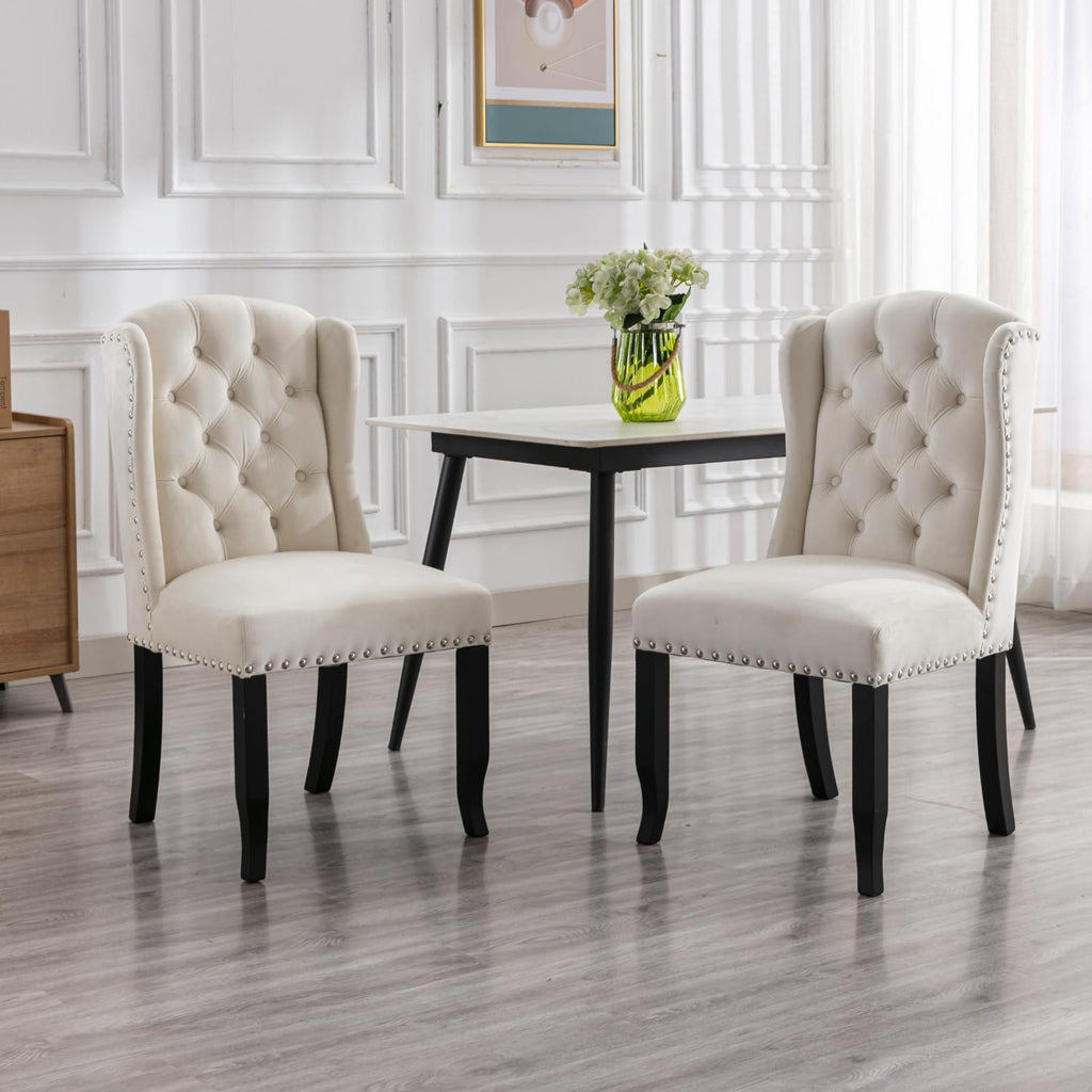 Tufted Dining Chairs Set of 6, Velvet Upholstered Dining Room Chairs Mid Century Modern Accent Chairs with Button