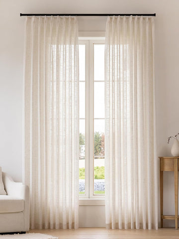 Liz Sheer Pinch Pleated Linen Curtains (Set of 2 Panels) 102 Inches Long - Light Filtering Pleat Curtains, Window Curtains, Luxury