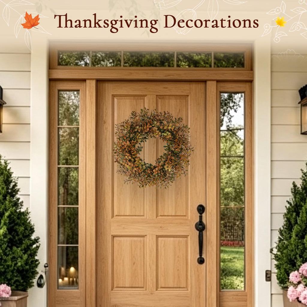 20 Inch Fall Wreath for Front Door, Artificial Boxwood Thanksgiving Decor