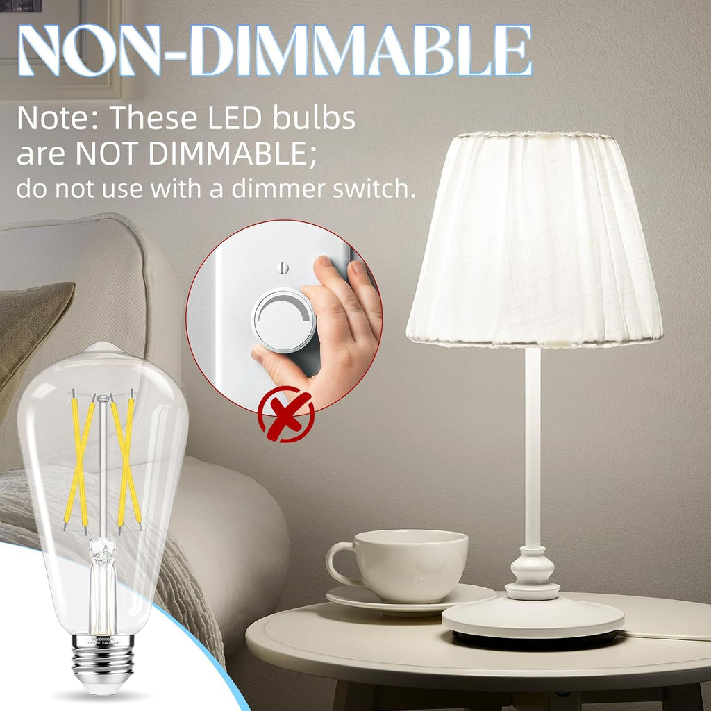 Edison Bulbs 60 watt Equivalent LED, E26 LED Bulb Non-Dimmable, 4000K Daylight White, ST58 Vintage Light Bulbs, 90+