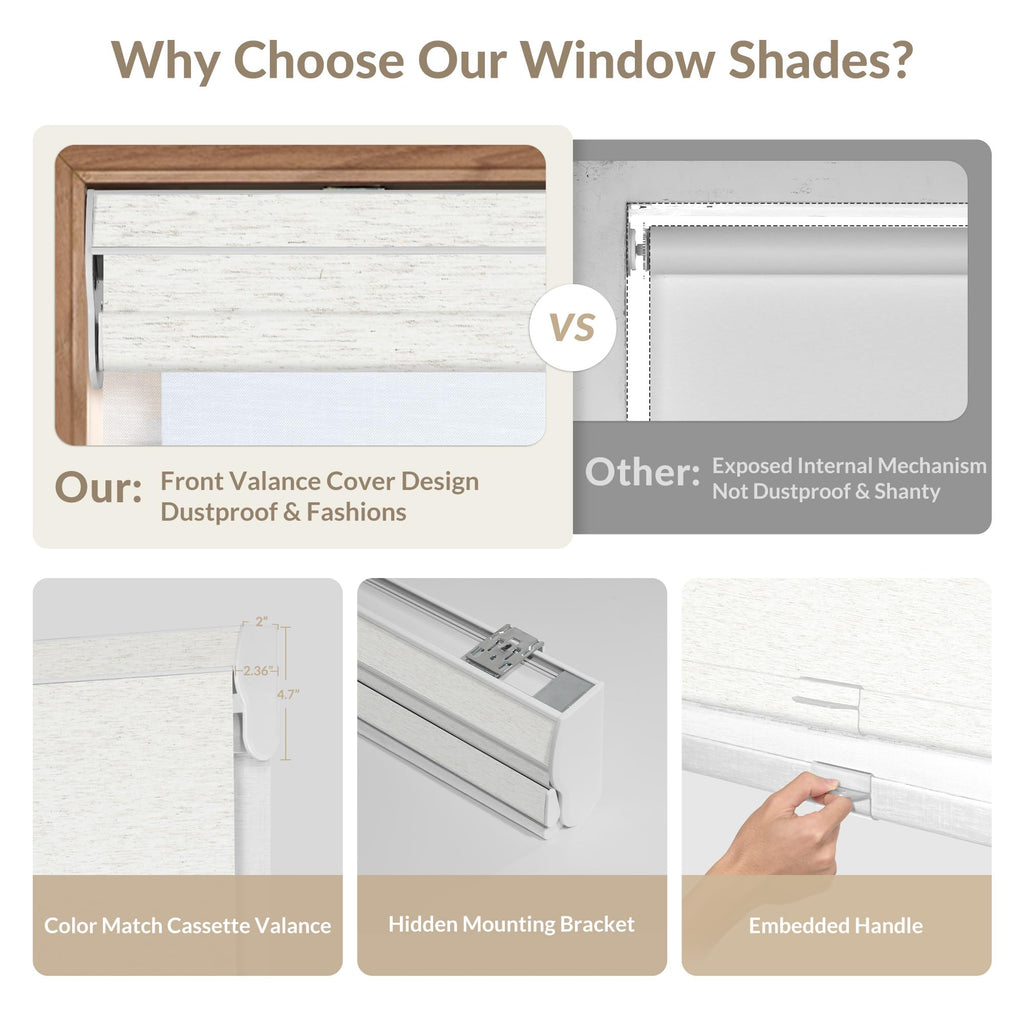 Cordless Dual Roller Shades, Linen Cream & White, Custom Size