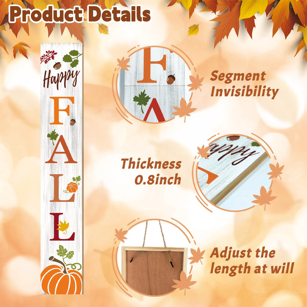 Fall Porch Sign, Pumpkin Sign for Front Porch, Happy Fall Wooden Sign Yard, Vertical Wood Sign Standing Front Door