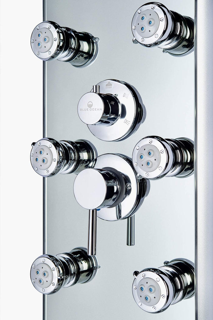 52" Aluminum SPA392M Shower Panel Tower System with Rainfall Shower Head and 8 Adjustable Massage Jets