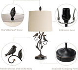 27" Touch Farmhouse Table Lamps with 3-Way Dimmable 2 USB Ports, Vintage Rustic Iron Leaf Nightstand Lamp