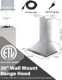30 Inch Stainless Steel Wall Mount Range Hood 900 CFM Ultra-Quiet 4 Speed Touch & Remote Control, LED Lights Convertible Ducted/Ductless